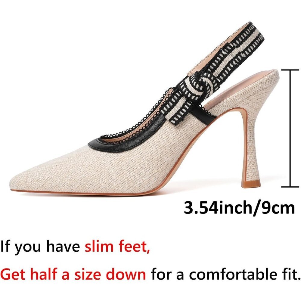 Women's Braided Beige High Kitten Heel Shoes Closed Pointed Toe Dress Pumps - Picture 2 of 9